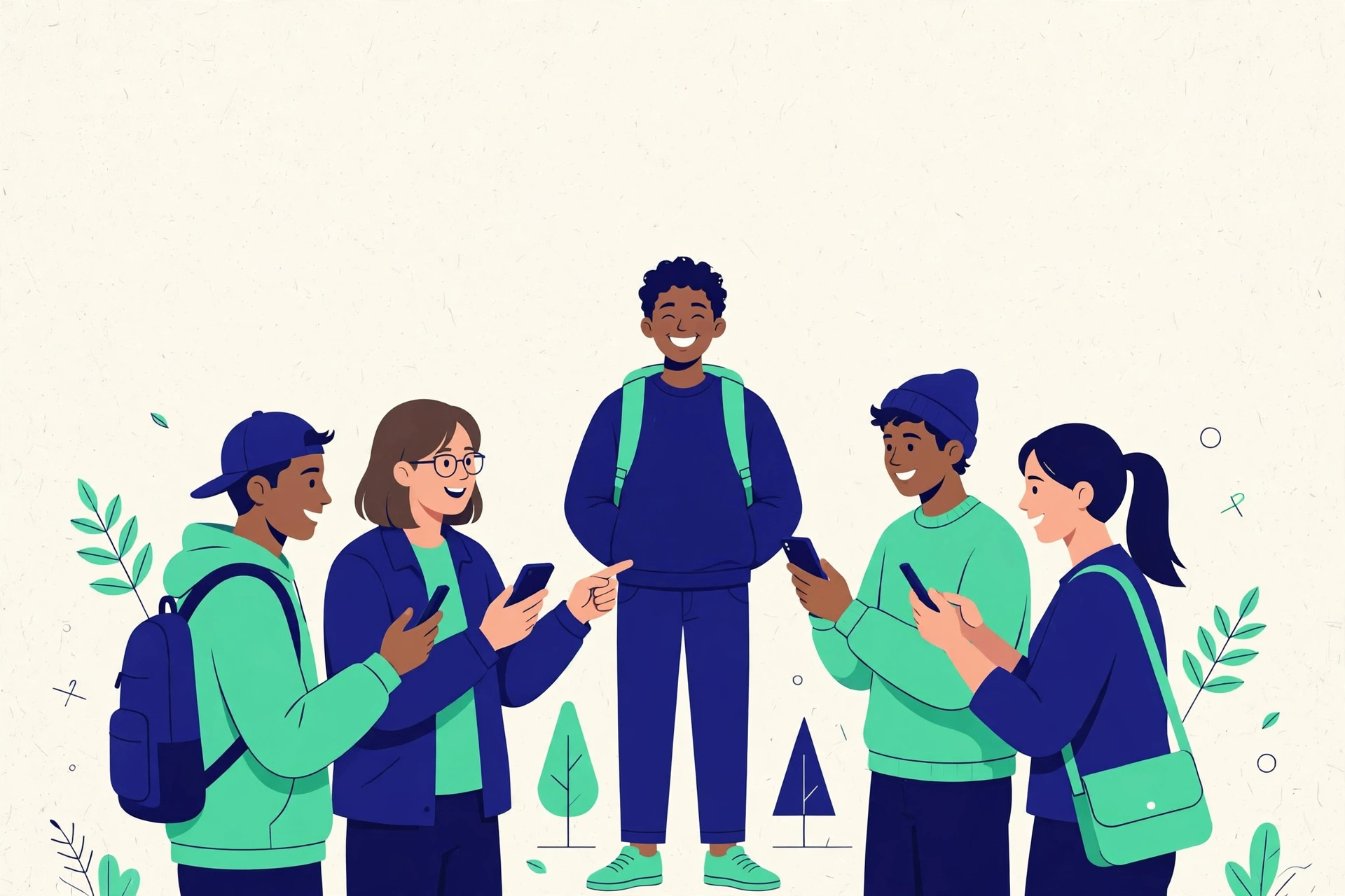 Illustration of students discussing their rice purity test results together