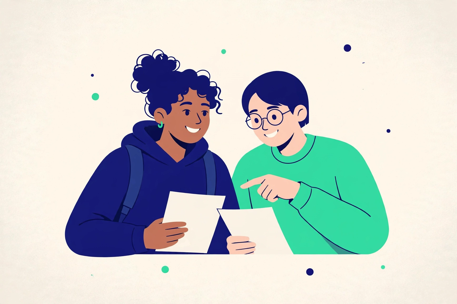 Two college students comparing answers and asking can your rice purity score go up