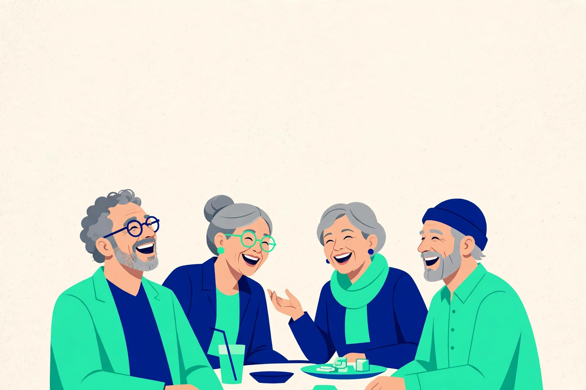 Rice purity score 20 meaning illustrated by older friends laughing at a reunion dinner