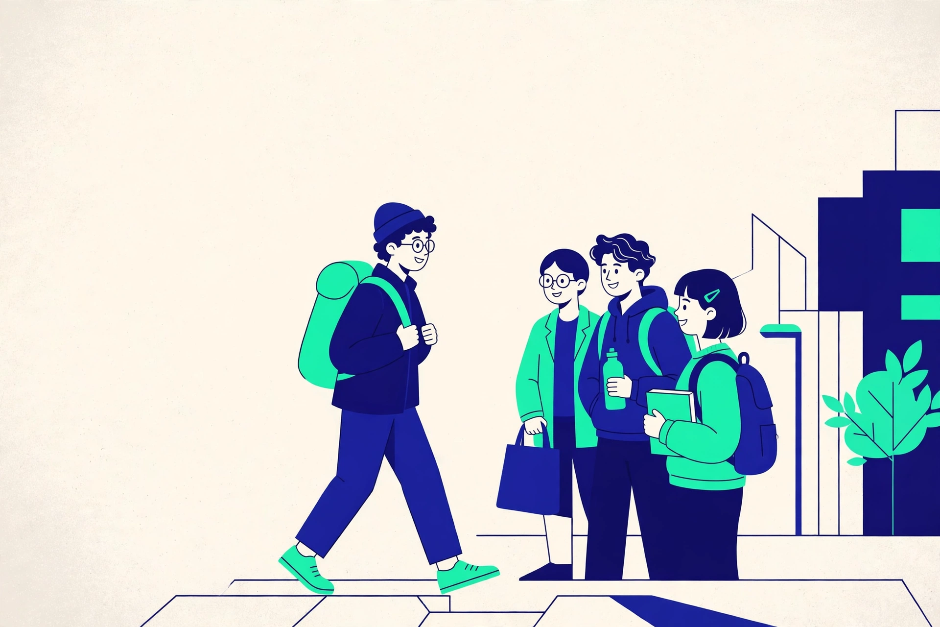 A traveller arriving in a new city with a backpack