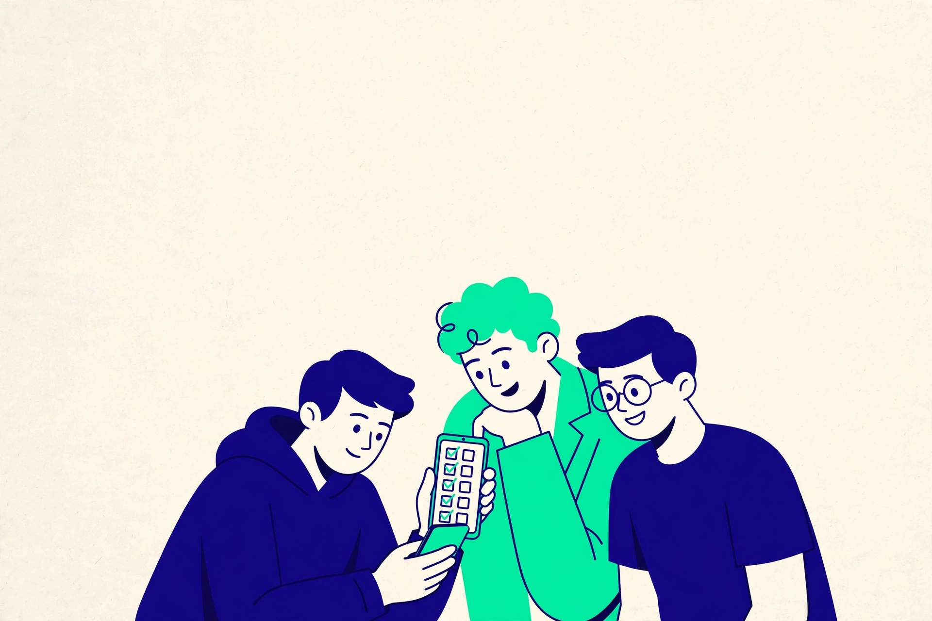 Students starting the rice purity test checklist on a phone with friends