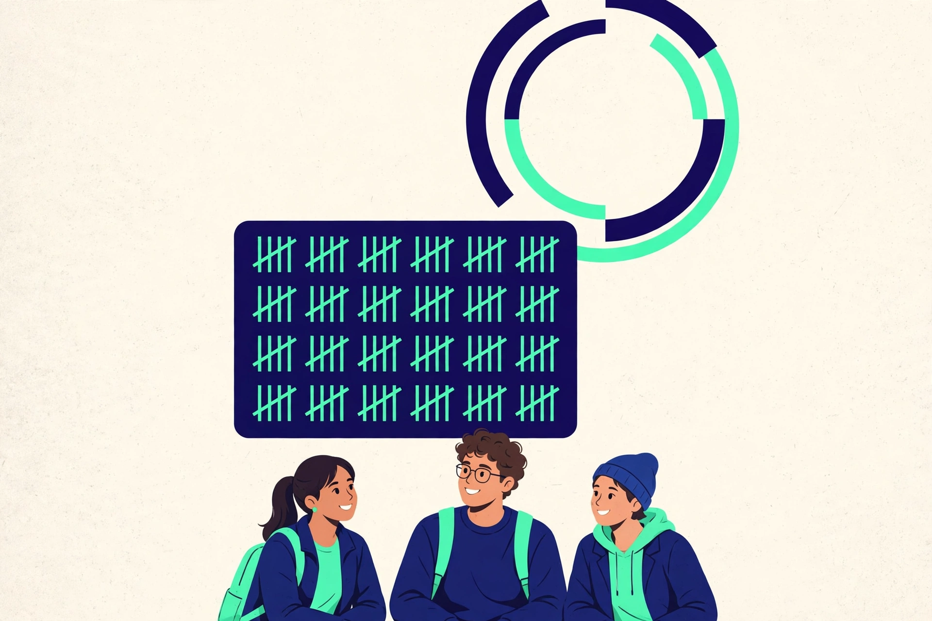 Counting tally marks and a score ring showing how scoring works